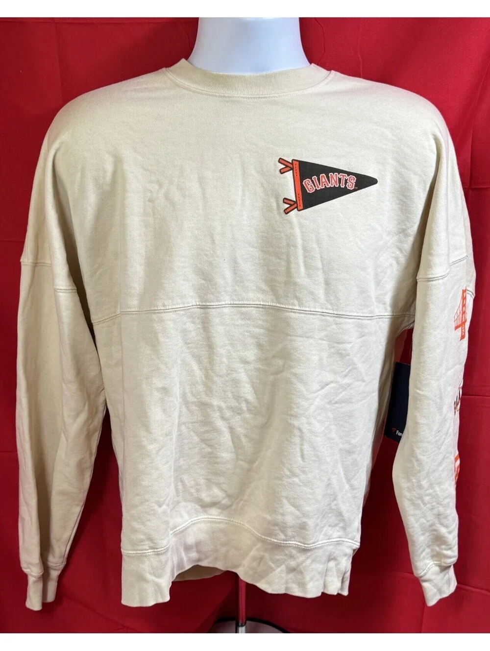 Fanatics San Francisco Giants Pennant Flag Fleece Sweatshirt Beige Mens S NWT